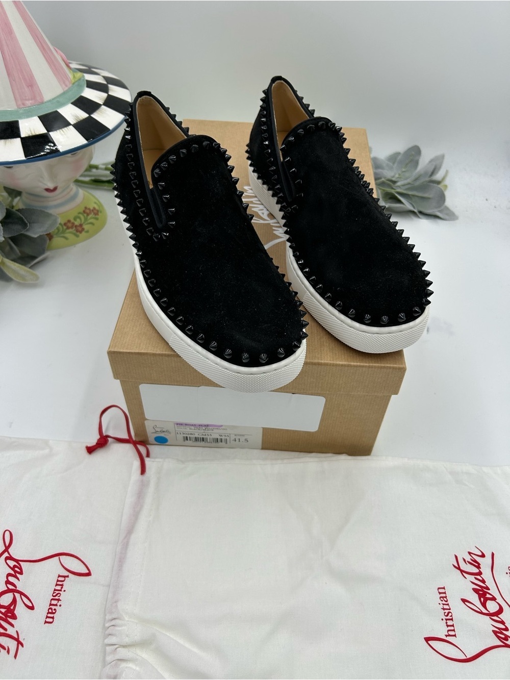 Men's Christian Louboutin PIK BOAT spiked slip on sneakers size 41.5 made Italy